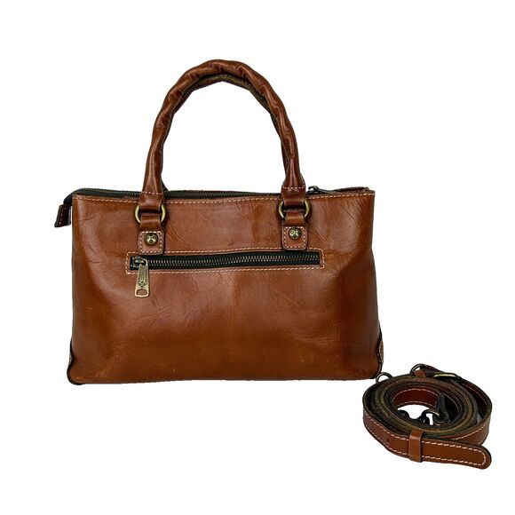 Patricia Nash Angela Tan Leather  Top Handle Satchel Crossbody Bag Compartments - Picture 1 of 16